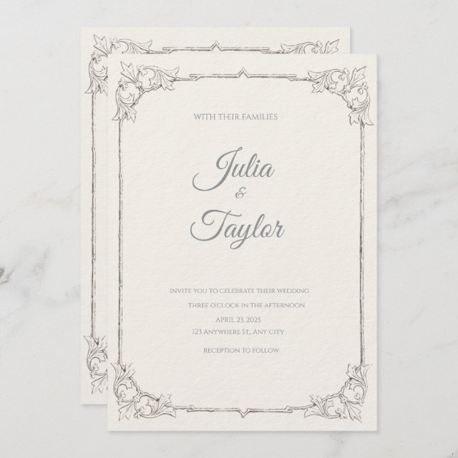 Convite Soft Beige Minimalist Invitation (Frente/Verso)