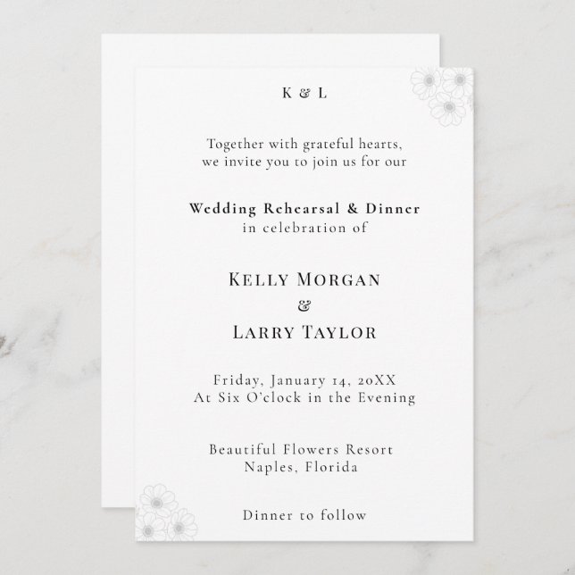 Convite Soft Bloom Elegance Wedding Rehearsal Invitation (Frente/Verso)