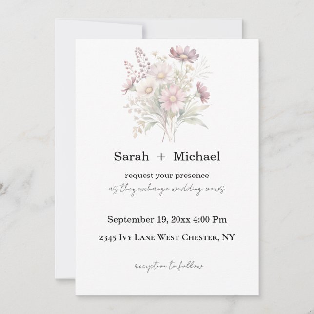 Convite Soft Blooms Spring Floral Wedding Invitation (Frente)