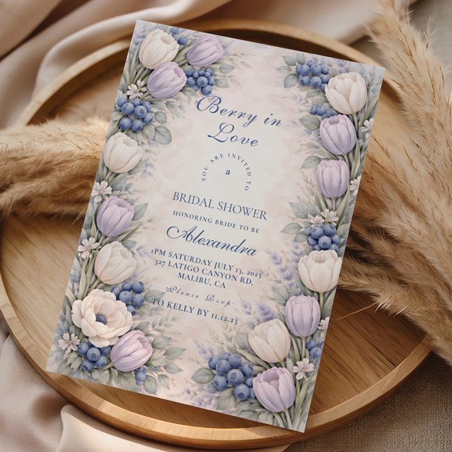 Convite Soft Blue Berry Botanicals Bridal Shower (Criador carregado)