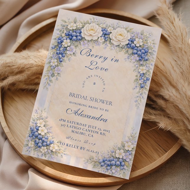 Convite Soft Blue Berry Romance Bridal Shower (Criador carregado)