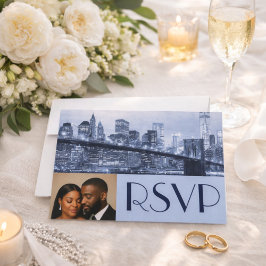 Convite Soft Blue Brooklyn Bridge Wedding RSVP