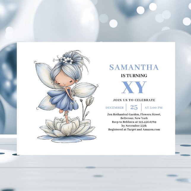 Convite Soft Blue Fairy Girl 6th Birthday Pastel invitatio (Soft Blue Fairy Girl 6th Birthday Pastel invitation)