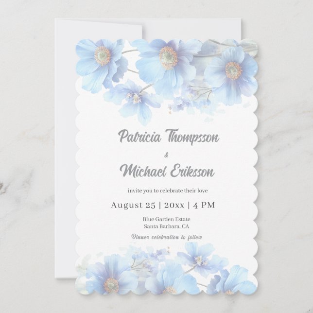 Convite Soft Blue Himalayan Poppy Flower Garden Wedding  (Frente)