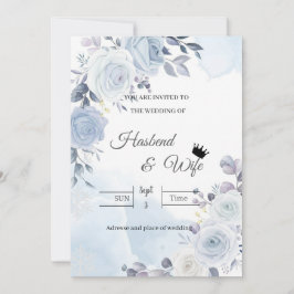Convite Soft Blue Watercolor Floral Wedding Invitation
