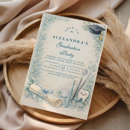 Convite Soft Blue White Coat Dentist Graduation Party