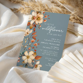 Convite Soft Blue Wildflower Baby Shower Elegant Script