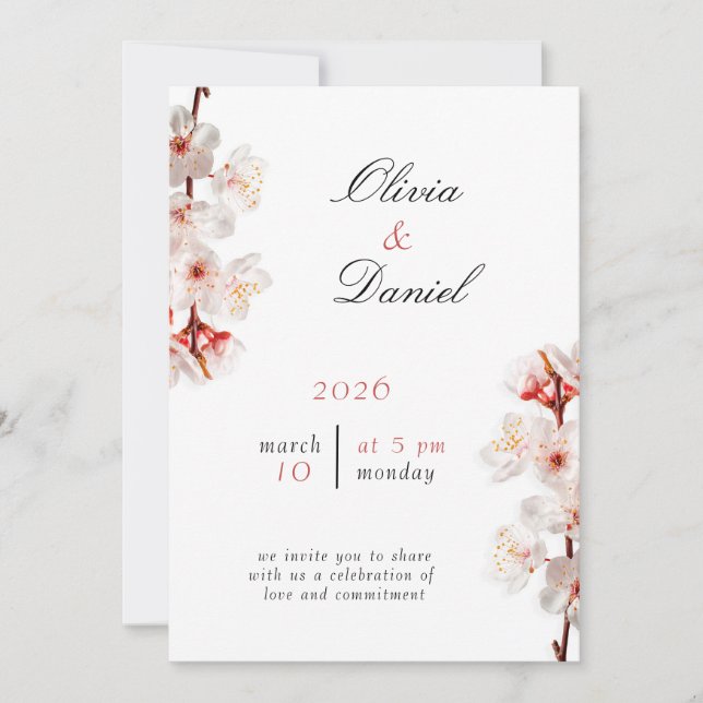 Convite Soft Blush Blossom Wedding Invitation (Frente)