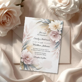Convite Soft Blush Botanical Border Wedding Invitation