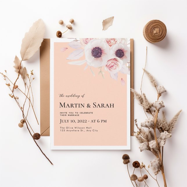 Convite Soft Blush Floral Wedding Invitation (Criador carregado)