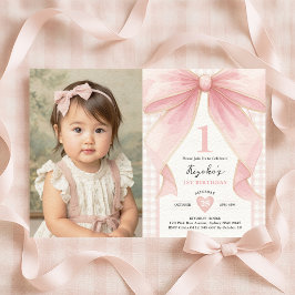 Convite Soft Blush Pink Bow Coquette Theme 1st Birthday