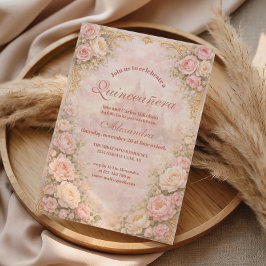 Convite Soft Blush Rose Garden Quinceañera