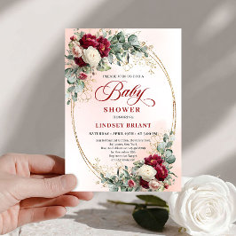 Convite Soft Boho Marsala Peony Baby Shower Invite