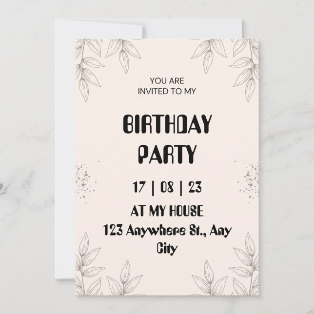 Convite Soft Brown Leaf Birthday Invitation (Frente)