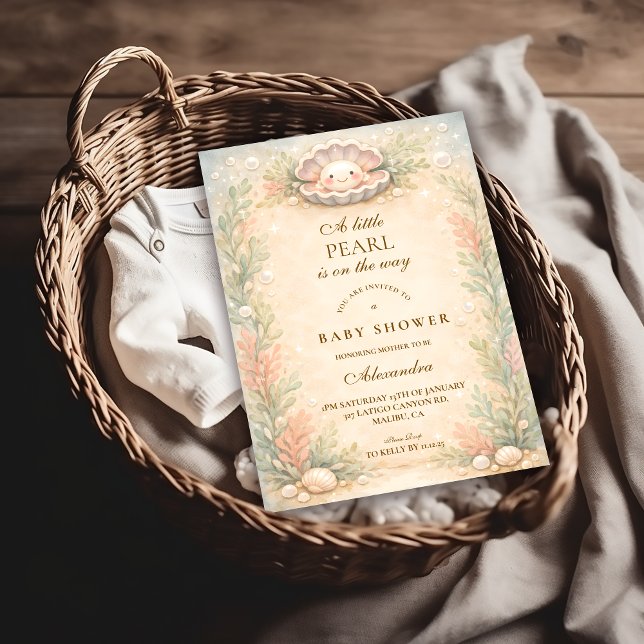 Convite Soft Coastal Pearl Storybook Baby Shower (Criador carregado)