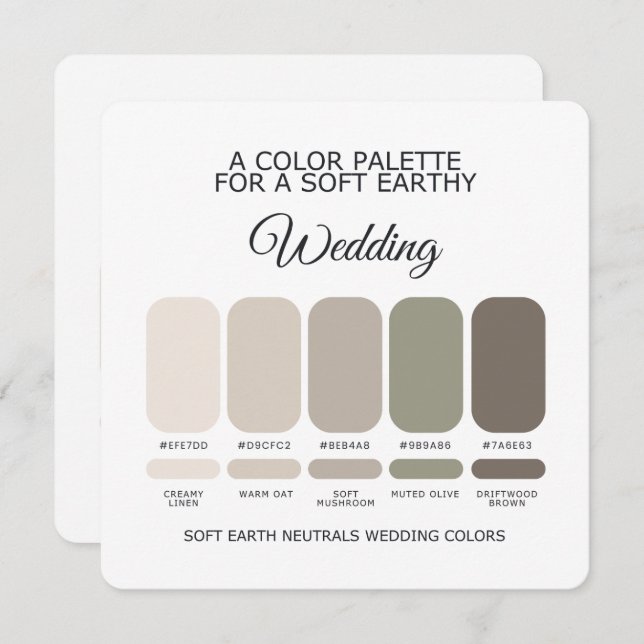 Convite Soft Earth Wedding Color Palette Card (Frente/Verso)