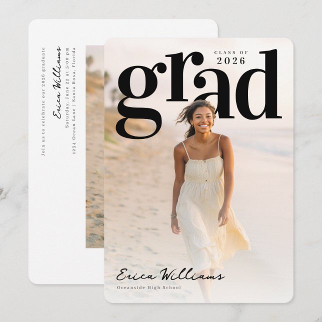 Convite Soft Editorial Grad PhotoPop Graduation (Frente/Verso)