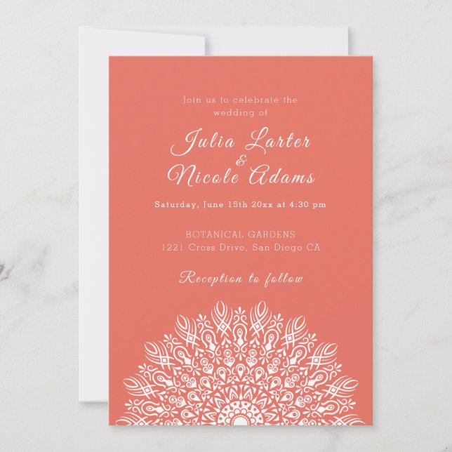 Convite Soft Feather Dry Pampas Grass Mandala Wedding (Frente)