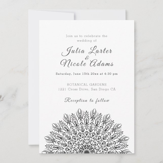 Convite Soft Feather Dry Pampas Grass Mandala Wedding (Frente)