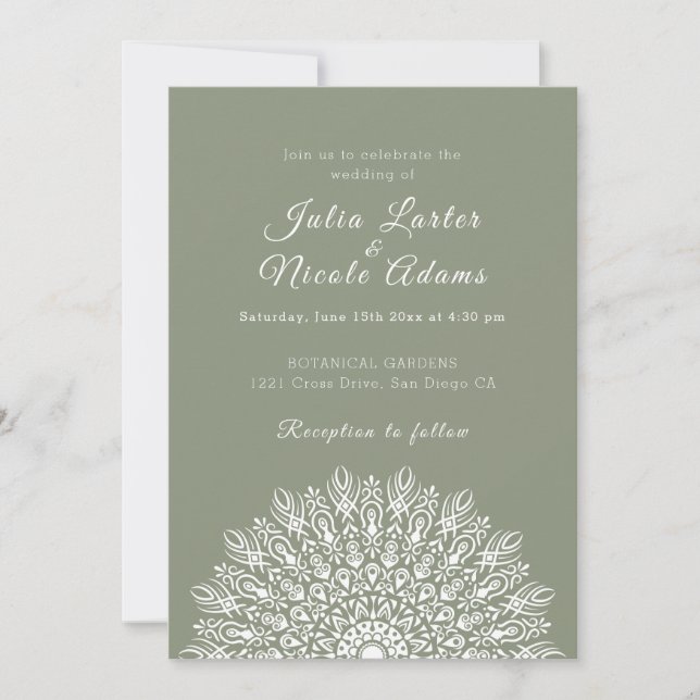 Convite Soft Feather Dry Pampas Grass Mandala Wedding (Frente)