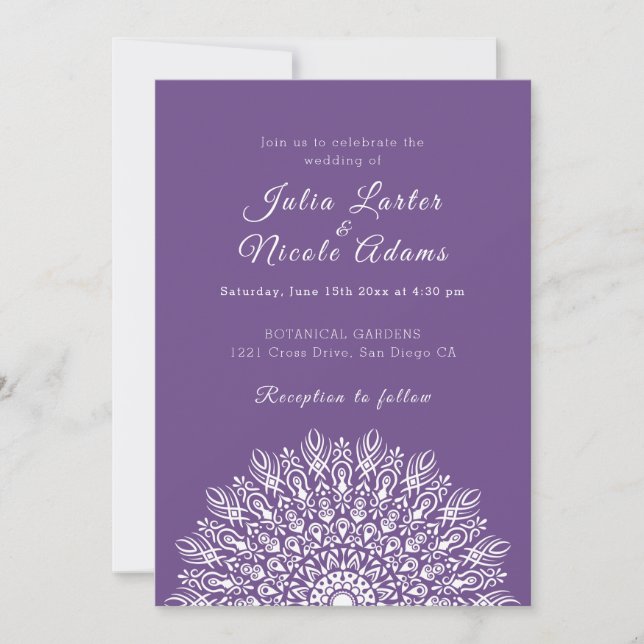 Convite Soft Feather Dry Pampas Grass Mandala Wedding (Frente)