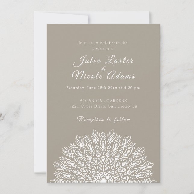 Convite Soft Feather Dry Pampas Grass Mandala Wedding (Frente)