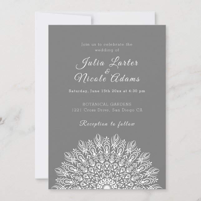 Convite Soft Feather Dry Pampas Grass Mandala Wedding (Frente)