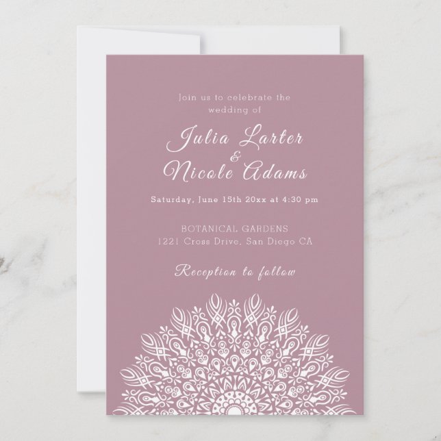 Convite Soft Feather Dry Pampas Grass Mandala Wedding (Frente)