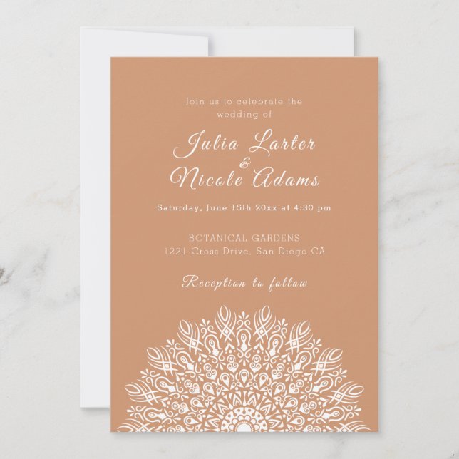 Convite Soft Feather Dry Pampas Grass Mandala Wedding (Frente)