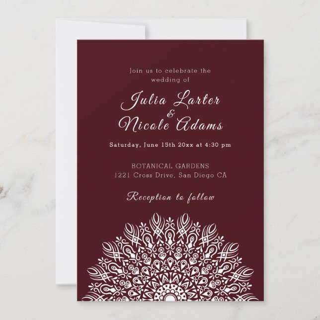 Convite Soft Feather Dry Pampas Grass Mandala Wedding (Frente)