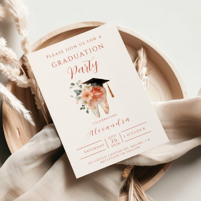 Convite Soft Floral Tooth Graduation Party (Criador carregado)