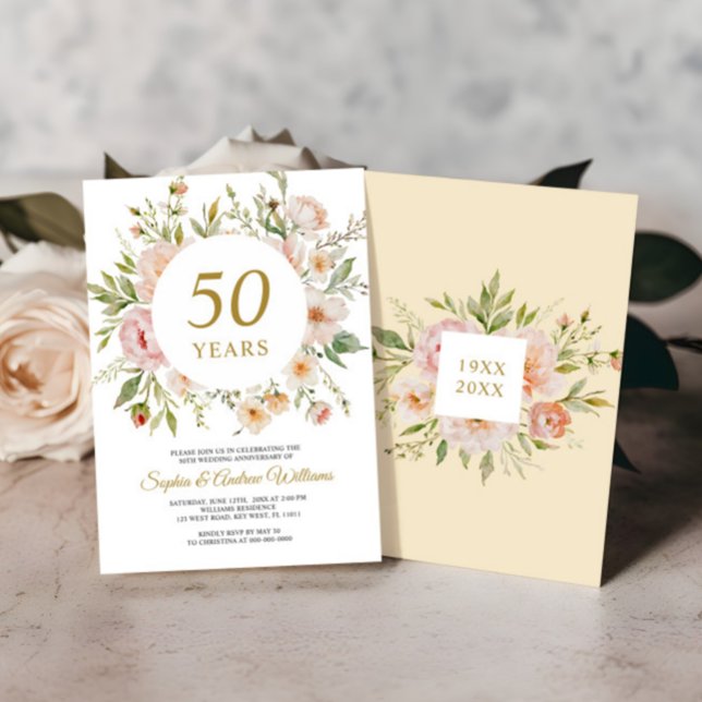 Convite Soft Flowers 50th Anniversary Invitation (Criador carregado)