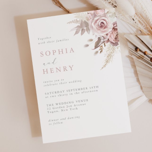 Convite Soft Gentle Blush Floral Wedding Invitation (Criador carregado)