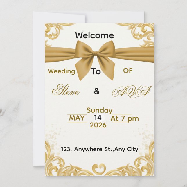 Convite Soft Gold Wedding Invitation – Minimal Elegant Des (Frente)