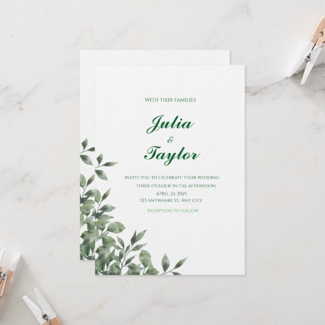 Convite Soft Green Minimalist Invitation (Frente/Verso In Situ)