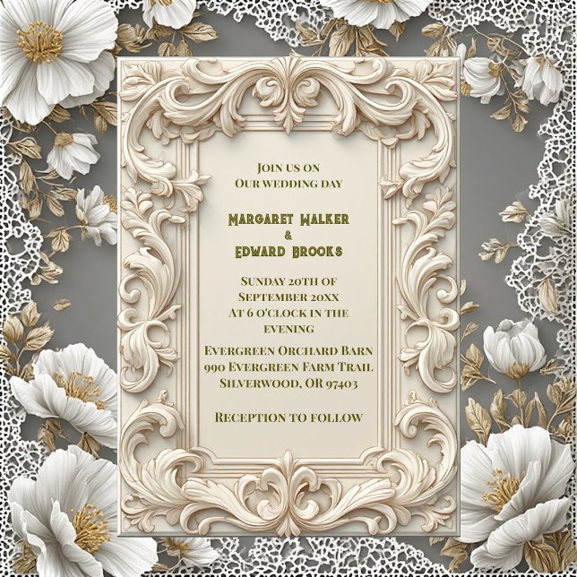 Convite Soft Ivory Baroque Grandeur Acanthus Swirl Minimal (Soft Ivory Baroque Grandeur Acanthus Swirl Minimal Invitation)