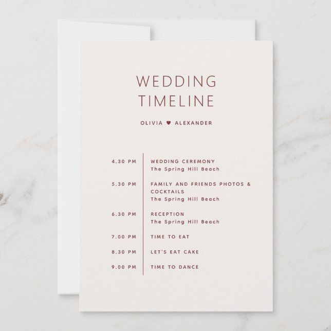 Convite Soft Ivory Wedding Timeline | Elegant Itinerary (Verso)