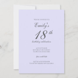 Convite Soft Lavender Minimalist 18th Birthday Invitation