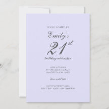 Soft Lavender Minimalist 21st Birthday Invitation