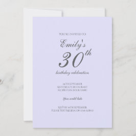 Convite Soft Lavender Minimalist 30th Birthday Invitation