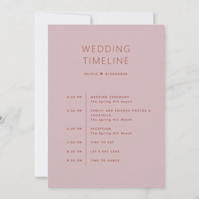 Convite Soft Mauve Pink Timeline. Spring Wedding Itinerary (Verso)