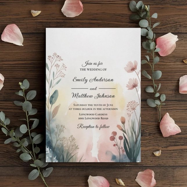 Convite Soft Meadow Watercolor Floral Wedding Invitation (Criador carregado)