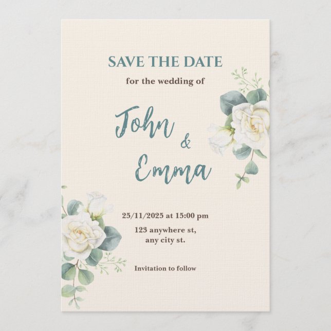Convite Soft Minimalist Save the Date | Editable Template  (Frente)