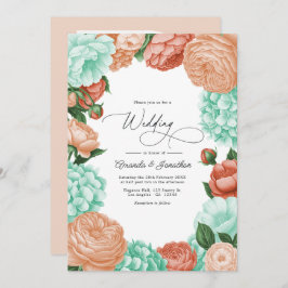 Convite Soft Mint, Apricot & Warm Coral Floral Wedding