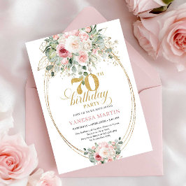 Convite Soft Pale Pink Flowers 70th Birthday Invitation
