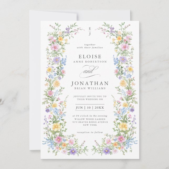 Convite Soft Pastel Ornate Spring Floral QR Code Wedding (Frente)