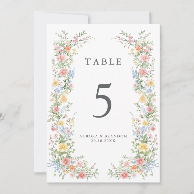 Convite Soft Pastel Ornate Spring Floral Table Number Card (Frente)