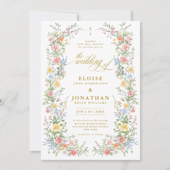 Convite Soft Pastel Ornate Spring Garden Floral Wedding    (Frente)