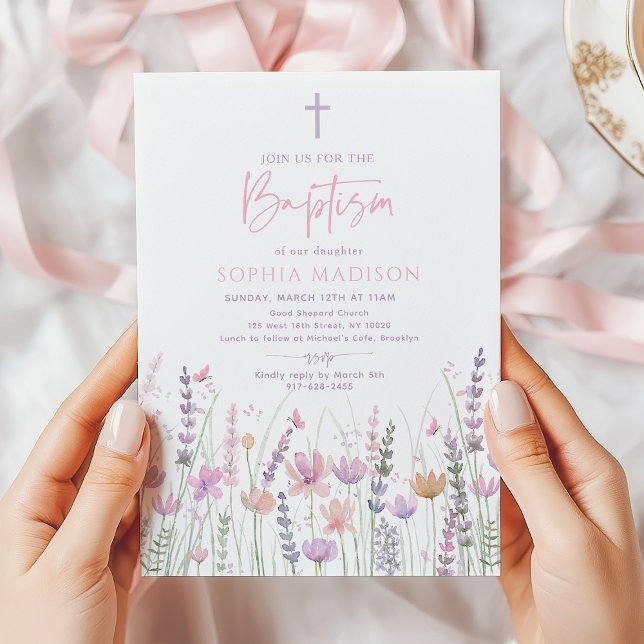Convite Soft Pastel Wildflower Butterfly Baptism (Criador carregado)