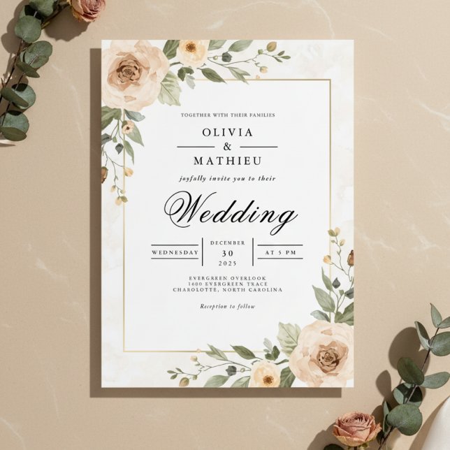 Convite Soft Peach Foliage Accent Wedding (Criador carregado)